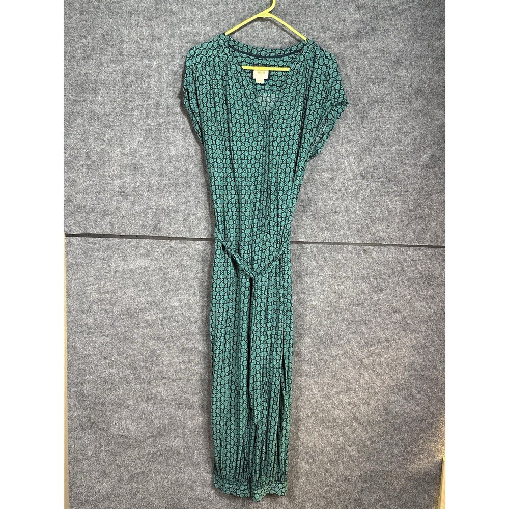 Maeve Women’s Jumpsuit – Size Medium – Green Geometric – Pleated V‑Neck –